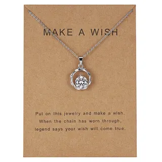 Make a Wish Necklace - White Gold Alloy & Zircon Geometric Circle Spiral Hollow Pendant, 45cm Delicate Clavicle Chain with Kraft Card Gift Packaging, Birthday Gift for Her
