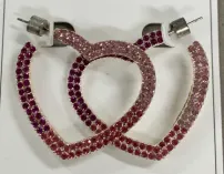 Luxury Heart-Shaped Hollow Earrings, Alloy Silver Plated with Pink Rhinestone Zircon, Sweet French Vintage Stud Earrings for Women