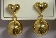 Gold Heart & Ball Drop Earrings for Women, 18K Gold Plated Alloy, Mirror Polished French Vintage Dangle Earrings, Lightweight Hypoallergenic Jewelry Gift
