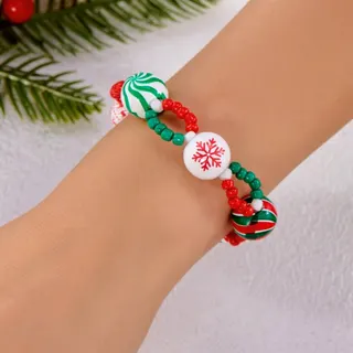 Christmas Snowman Beaded Necklace - Red & White Resin Charm Choker, Adjustable 45+5cm, Festive Gift for Women