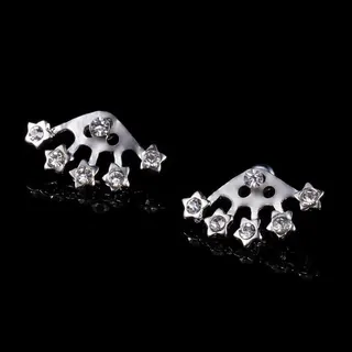 Star Rhinestone Dangle Earrings - White Gold Plated Alloy Micro-Pavé Star Drop Earrings for Women, Sweet Elegant Studs (Pair)