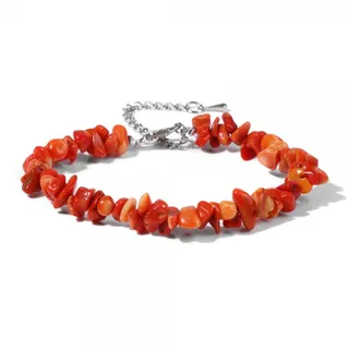 Natural Coral Stone Bead Bracelet - Bohemian Irregular Crushed Stone Charm Bracelet for Women, Adjustable 17+5cm Silver Clasp, Vintage Stacking Jewelry