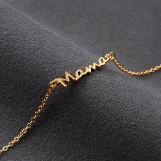 Mama Bracelet for Mother's Day Gift, Silver Tone Alloy & Copper Chain, Handwritten Letter Charm, Adjustable 17+5cm, Minimalist Jewelry for Mom