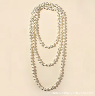 Fake Pearl Necklace Multi-Strand Long 8mm Three-Layer Imitation Pearl 150cm French Vintage Elegant Women's Jewelry