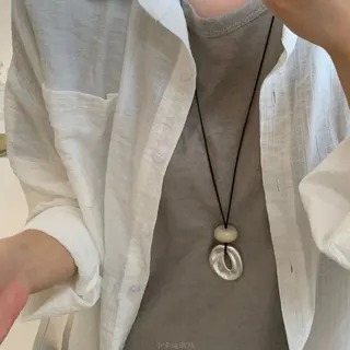 Geometric Irregular Pendant Long Necklace 70cm Alloy Chain with Bead Minimalist Boho Zen Jewelry for Women