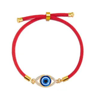 Evil Eye Bracelet for Women, Red Cord Adjustable Drawstring, Rhinestone Inlay 18K Gold Plated Alloy, Turkish Blue Eye Charm, Boho Lucky Handmade Bracelet 18-24cm
