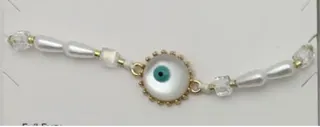 Bohemian Evil Eye Bracelet - Pearl Bead & Crystal Charm with Gold Beaded Halo, Retro Lucky Evil Eye Hand Jewelry for Women