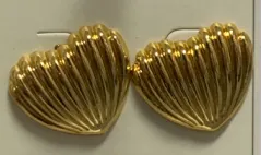 Vintage Heart Shape Earrings 18K Gold Plated Alloy Ribbed Textured Stud Earrings for Women