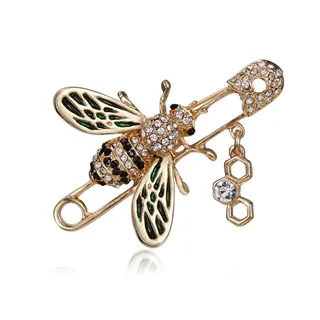 Luxury Bee Brooch Pin for Women - Rhinestone Enamel Animal Brooch with Honeycomb Charm, Gold-Plated Alloy, Hollow Wings, Statement Jewelry for Blazer Dress Gift
