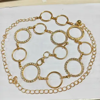 Gold Rhinestone Circle Waist Chain - Boho Crystal Hips Belt, Adjustable Alloy Body Jewelry for Women, Vacation Party Dress Accessory (120cm)