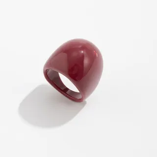 Burgundy Red Glossy Dome Cocktail Ring, Wide Band Polished Alloy Statement Ring for Women, Vintage Minimalist Stackable Jewelry