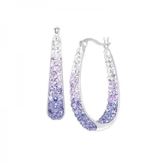 Gradient Rhinestone Hoop Earrings for Women - 8cm Large Silver Alloy Ear Cuff, White-to-Purple Paved Crystal, Lightweight Hypoallergenic Everyday & Party Jewelry