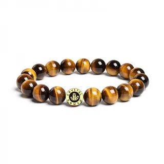 Tiger Eye Stone Bead Bracelet - Natural Polished Round Beads with Gold Metal Spacer, Lucky Energy Charm, Unisex Handmade Beaded Bracelet, Approx 6cm
