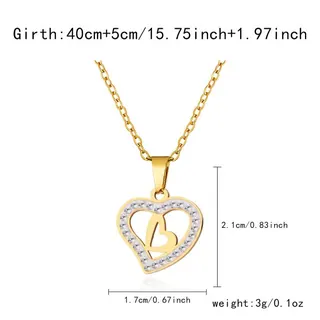 Gold Heart Pendant Necklace for Women, Stainless Steel Hollow Love Charm with Rhinestone Pavé, Adjustable 40+5cm Clavicle Chain, Tarnish Free Gift for Her