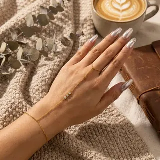 Gold Hand Chain Bracelet for Women - Stainless Steel 18K Gold Plated with Zirconia, Adjustable 16+3cm French Chic Hand Cuff, Hypoallergenic Fine Jewelry Gift
