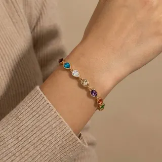 Colorful Geometric Bracelet for Women, 18K Gold Plated Alloy with Multi-Color Cushion Cut Zircon, Adjustable 16+5cm, Minimalist Rainbow Charm Jewelry Gift