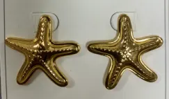 Gold Starfish Earrings - 18K Gold Plated Alloy Ocean Vacation Statement Earrings, Retro Textured Five-Point Star Dangle Earrings for Women