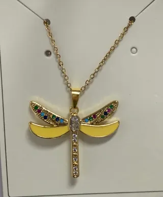 Dragonfly Pendant Necklace for Women, 18K Gold Plated Alloy with Colorful Zircon & Enamel Wings, Vintage Statement Clavicle Chain