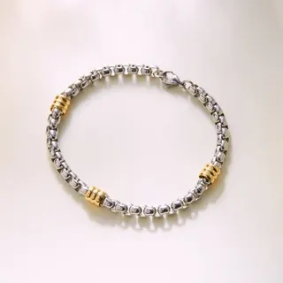 Stainless Steel Square Pearl Bracelet for Women, Silver & 18K Gold Plated Accent, Hypoallergenic Tarnish-Free, 21cm Elegant Minimalist Jewelry