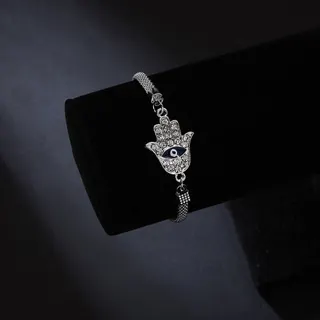 Evil Eye Bracelet for Women, Silver Plated Zircon Evil Eye Charm Bracelet, Adjustable 16+5cm Boho Lucky Protection Jewelry Gift