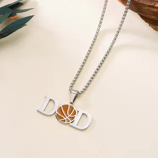 Stainless Steel Basketball Letter DaD Necklace Men's Sports Pendant 60cm Hypoallergenic Engraved Gift for Dad