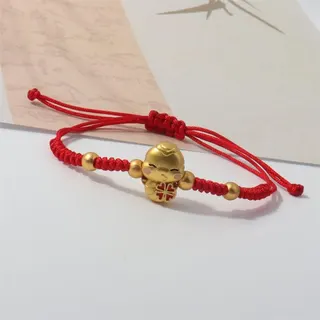 Year of the Snake Lucky Red String Bracelet, 18K Gold Plated Alloy Snake Charm with Fu Blessing, Adjustable 16-22cm Chinese Zodiac Hand Rope Gift