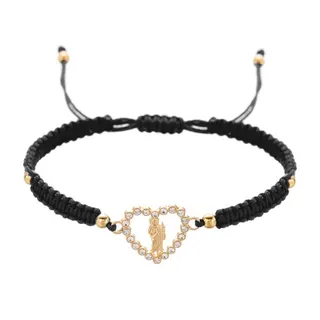 Virgin Mary Woven Bracelet for Women, Adjustable Red String with Heart Shaped Rhinestone 18K Gold Plated Alloy Charm, Blessing Lucky Handband 18-27cm