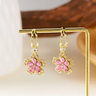 Green Crystal Flower Dangle Earrings, 18K Gold Plated Alloy Petal Hoop Earrings with Rhinestone, Sweet Elegant Drop Earrings for Women