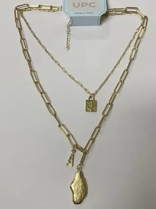 Double Layer Necklace for Women, 18K Gold Plated Alloy, Irregular Pendant & Chain Link Design, Vintage Statement Collarbone Chain