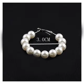 Minimalist Round Pearl Bracelet Earring Hoop - 8mm Lustrous Pearls, 4cm Inner Diameter, Silver Lobster Clasp, Elegant Versatile Jewelry Set (Pair)