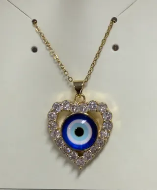 Evil Eye Necklace for Women, Heart Shaped Zircon Pendant, Nazar Blue Eye Lucky Charm, 18K Gold Plated Alloy Boho Clavicle Chain
