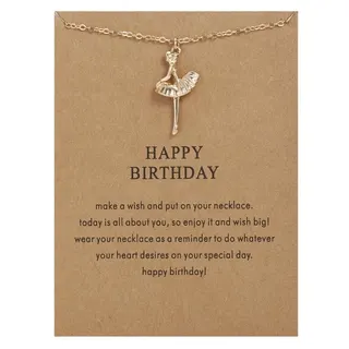Ballerina Girl Necklace, Gold Plated Alloy Pendant, Birthday Gift with Card, Adjustable 44+5cm Chain, Elegant Feminine Jewelry