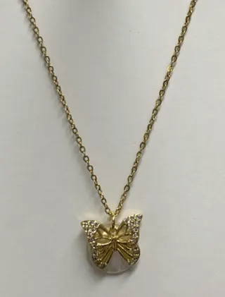 Butterfly Zircon Pearl Necklace for Women, 18K Gold Plated Alloy Clavicle Chain, French Sweet Pendant Jewelry Gift