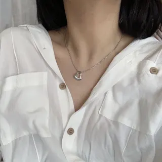Heart Zircon Pendant Necklace for Women, Silver Tone Adjustable Clavicle Chain 42+7cm, Minimalist Sparkling Locket Necklace Gift