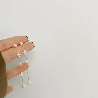 Baroque Pearl Tassel Drop Earrings - French Vintage Long Dangle Earrings with Gold-Plated Alloy Chain & Imitation Pearls, Elegant Face-Slimming Dainty Earrings for Women (Approx. 8cm)