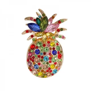 Colorful Rhinestone Pineapple Brooch, Alloy Fruit Pin with Multicolor Crystals, Vintage Fun Fashion Accessory for Blazer Dress, 4x6cm Gift for Women