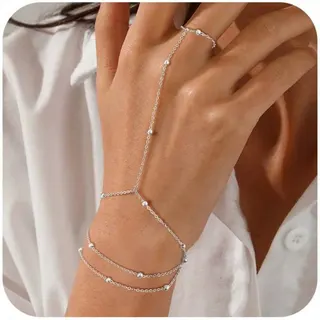 Multi-Layer Beaded Bracelet for Women, 18K Gold Plated Alloy, Minimalist Stacked Finger Bracelet, Gold, Approx 16.5+5+8cm