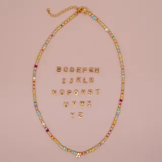 Alphabet Letter Beaded Necklace - Colorful Seed Bead Chain with Custom Initial Pendant, Gold Alloy Letter Beads, Adjustable 45+5cm, Sweet Girl Jewelry Gift
