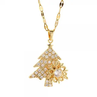 Christmas Tree Snowflake Pendant Necklace for Women, 18K Gold Plated Titanium Steel with Zircon, Rotating Snowflake Design, Adjustable 40+5cm, Holiday Gift