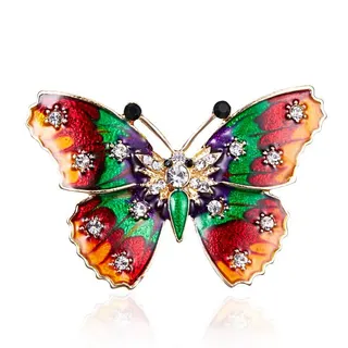 Vintage Butterfly Brooch for Women, Hand-Painted Multicolor Enamel with Rhinestone, Gold-Plated Alloy Animal Pin, 3.1x4.5cm
