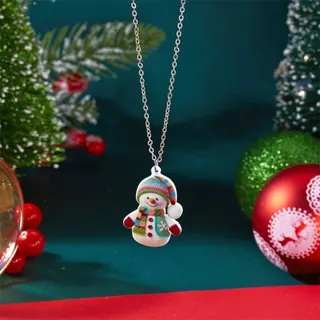 Christmas Snowman Pendant Necklace, Colorful Cartoon Alloy Holiday Jewelry, Cute Festive Gift for Women, 38+5cm Chain
