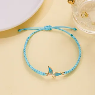 Butterfly Enamel Braided Bracelet, Purple Woven Cord with Gold-Plated Alloy Charm & Rhinestone, Adjustable Friendship Bracelet for Women Girls