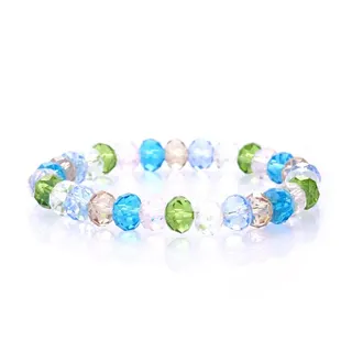 Faceted Crystal Bead Stretch Bracelet for Women, Multicolor Rainbow Bicone Beads 6x8mm 18cm Elastic Bangle