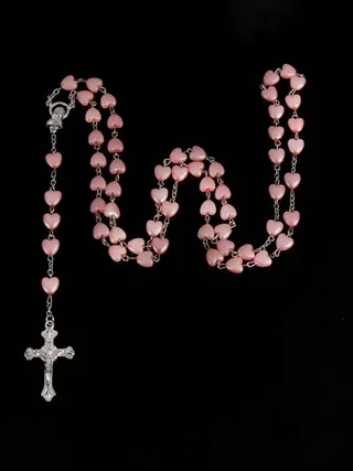 Pink Heart Pearl Cross Necklace - 80cm Long Chain with Silver Alloy Cross Pendant, Romantic Faith Jewelry for Women