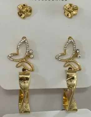 Butterfly Crystal Drop Earrings 18K Gold Plated Alloy French Vintage Floral Dangle Earrings for Women Party Wedding Jewelry