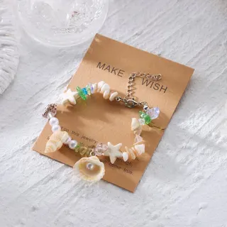 Seashell & Pearl Beaded Bracelet with Starfish Charm, Resin & Seed Beads, Adjustable Clasp, Ocean Breeze Summer Boho Jewelry for Women