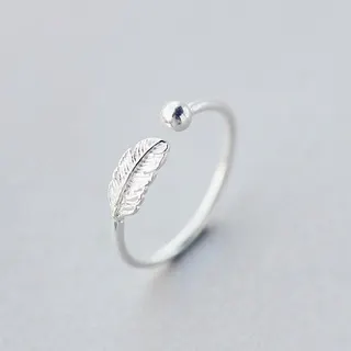 Adjustable Open Feather Leaf Ring for Women, Silver Plated Copper, Minimalist Stackable Delicate Ring, Gift for Her