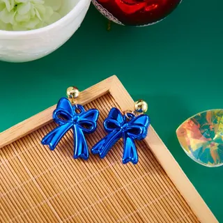 Sweet Bowknot Earrings, Rose Red Resin Glossy Butterfly Knot Stud Earrings, Cute Lightweight Dangle Earrings for Women Girls, 4.2x2.3cm, 1 Pair