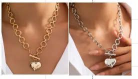 Custom Engraved Heart Pendant Necklace, Alloy OT Clasp Adjustable Collarbone Chain, Gold/Silver Lightweight Clavicle Chain for Women, Gift for Her