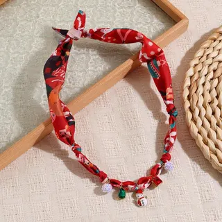 Christmas Silk Scarf Bow Necklace - Red Snowman Pendant Long Chain, Hand-Tied Alloy Holiday Jewelry Gift for Women 72cm
